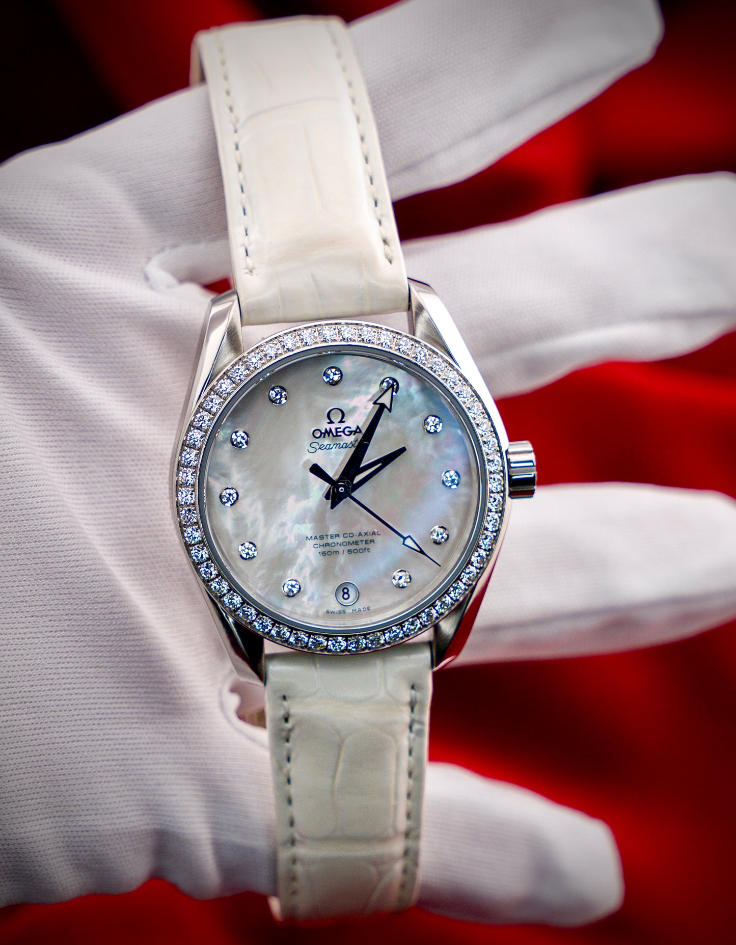 Omega Seamaster Aqua Terra White MOP Dial Mother Of Pearl Diamond Bezel 38.5mm