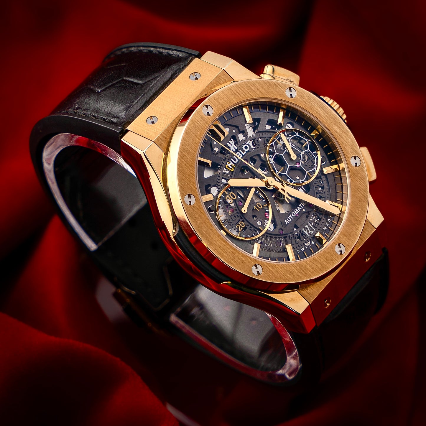 Hublot Classic Fusion Aerofusion Pele Gold Skeleton 1 of 200 Soccer Ball Box 45mm
