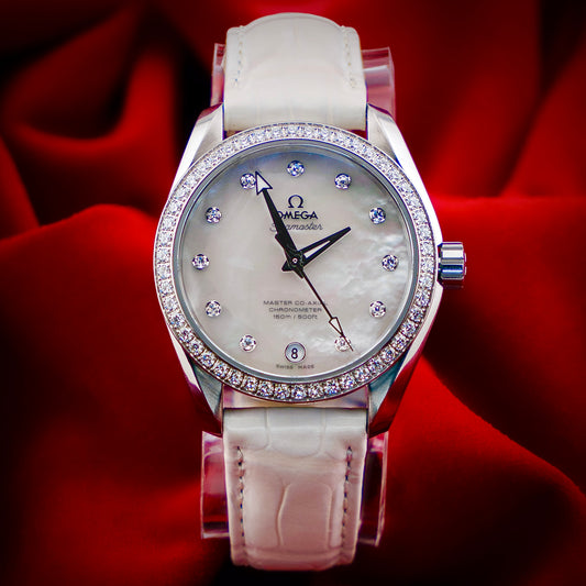 Omega Seamaster Aqua Terra White MOP Dial Mother Of Pearl Diamond Bezel 38.5mm