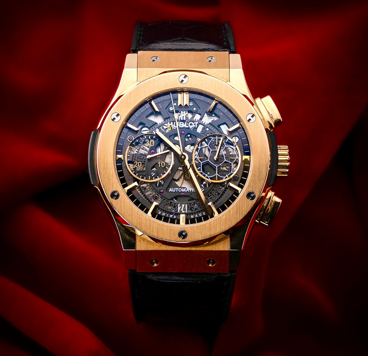 Hublot Classic Fusion Aerofusion Pele Gold Skeleton 1 of 200 Soccer Ball Box 45mm