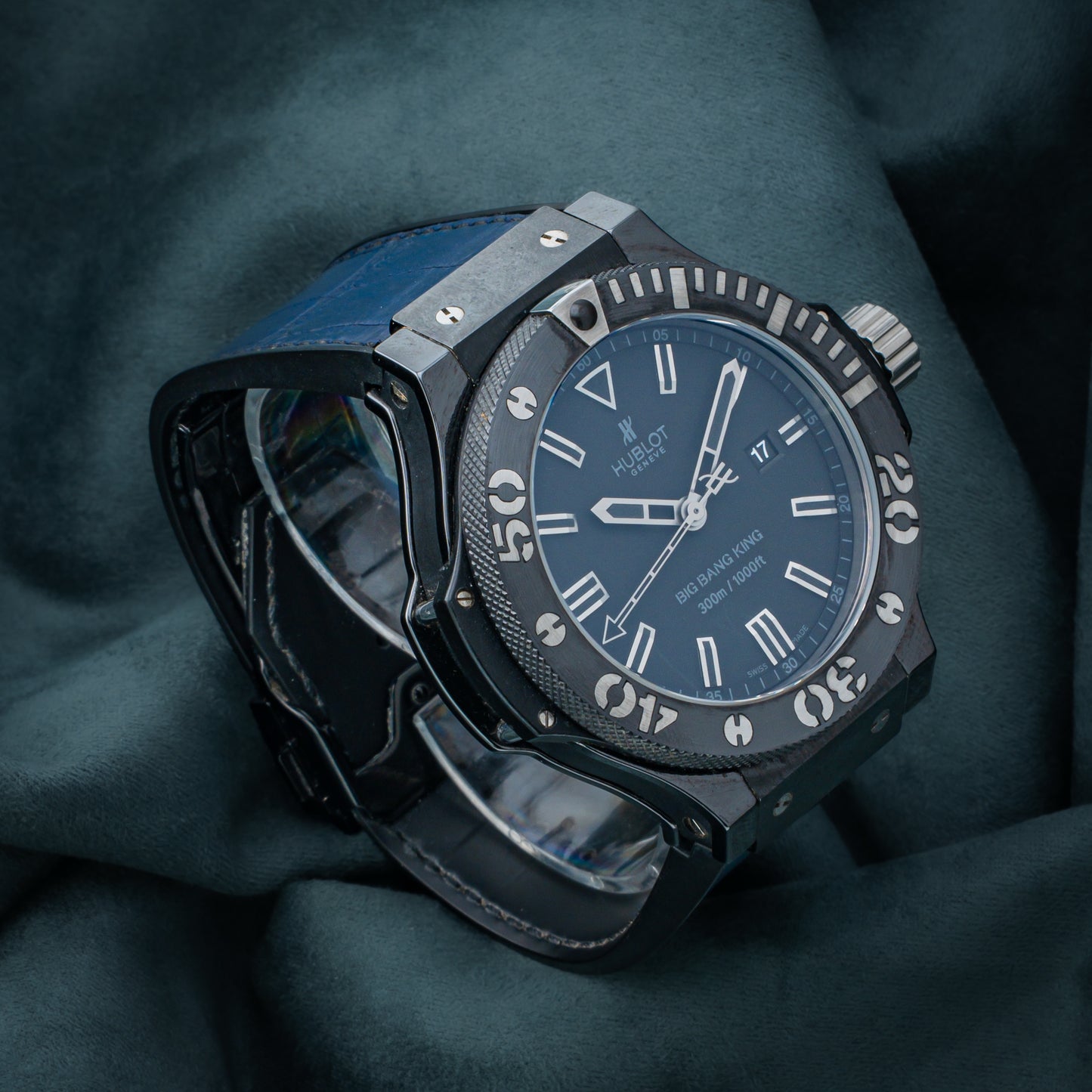 2012 Hublot Big Bang King Black Dial Blue Leather Strap