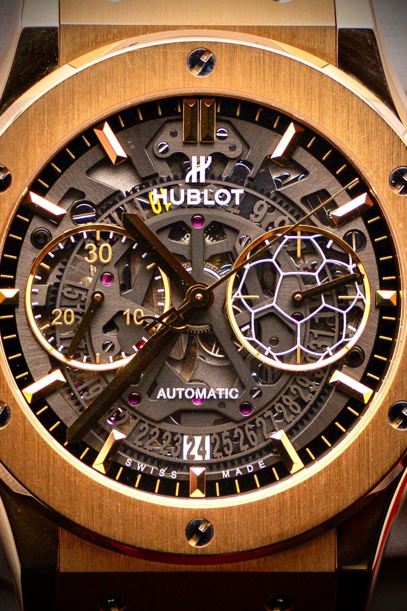 Hublot Classic Fusion Aerofusion Pele Gold Skeleton 1 of 200 Soccer Ball Box 45mm