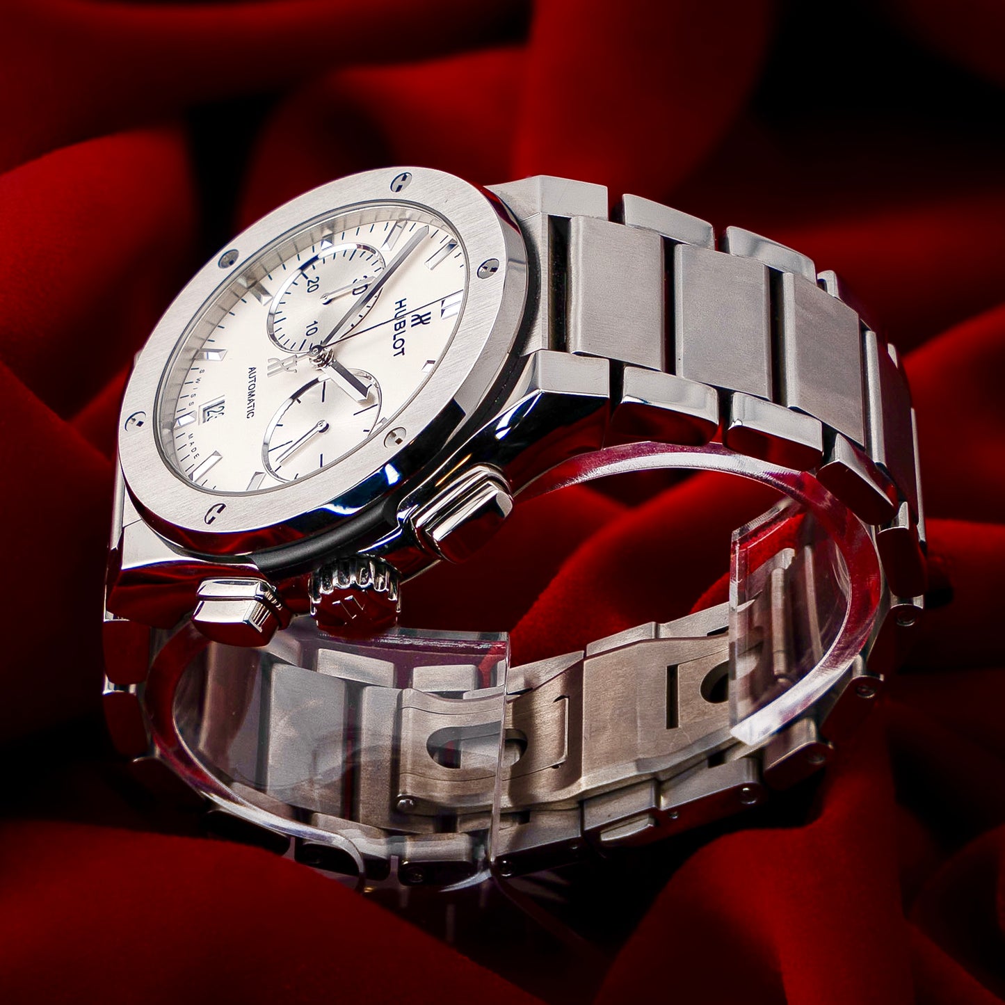 Hublot Classic Fusion Chronograph Titanium Opalin Silver White Dial Bracelet 45mm