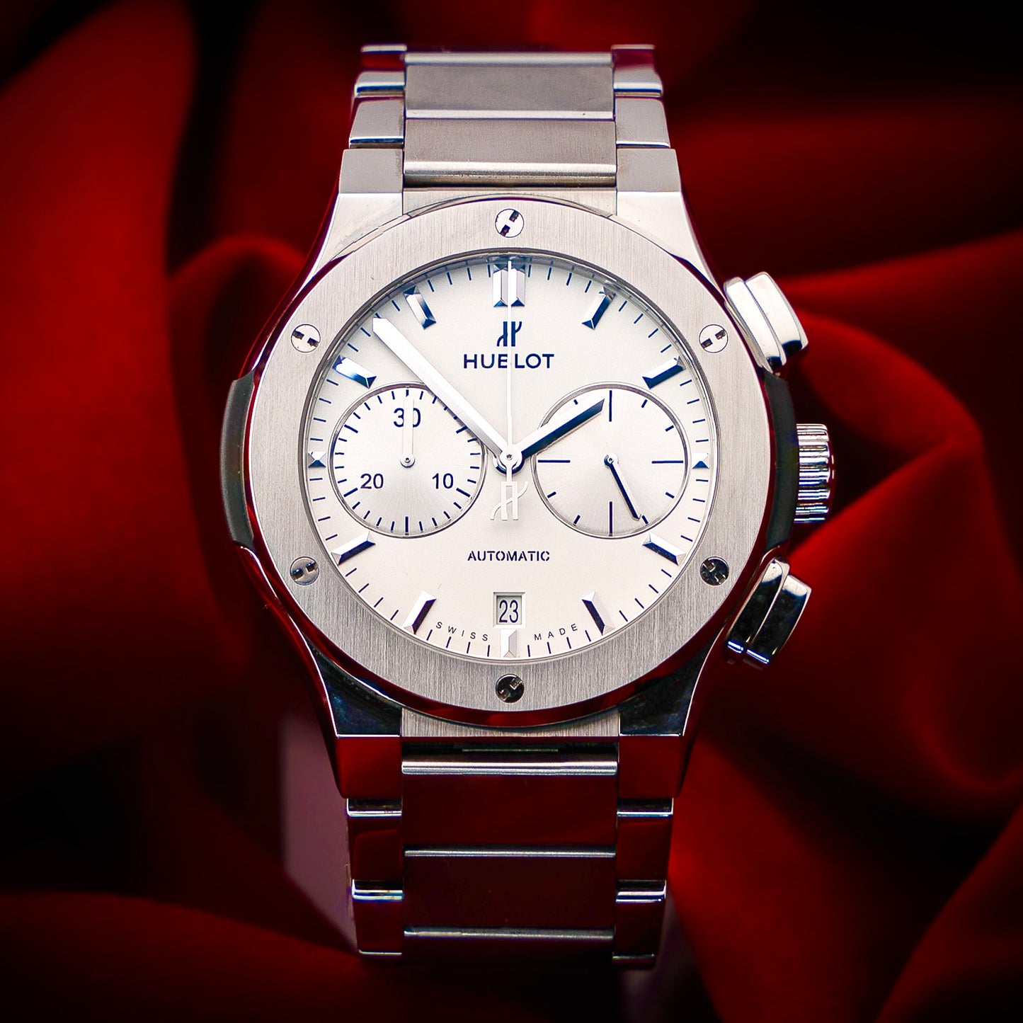 Hublot Classic Fusion Chronograph Titanium Opalin Silver White Dial Bracelet 45mm