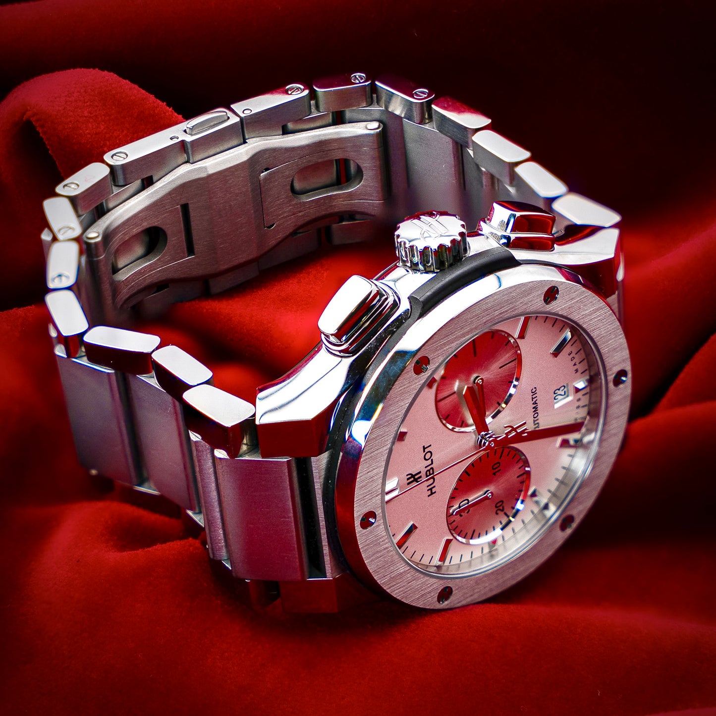 Hublot Classic Fusion Chronograph Titanium Opalin Silver White Dial Bracelet 45mm